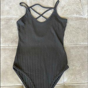 SOLD stretchy cotton bodysuit w/criss cross back design